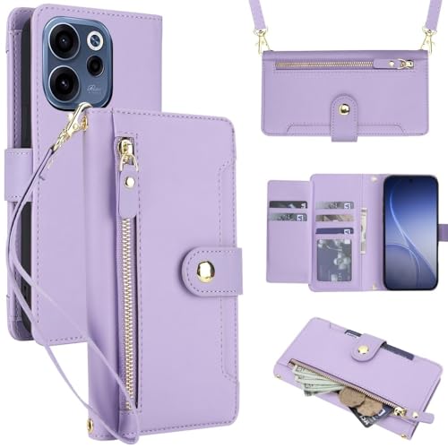 Étui Oppo A60 4G violet cuir fermeture éclair protection intégrale pochette rabat
