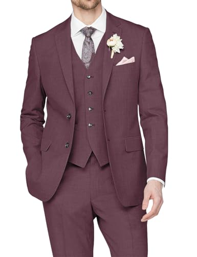 Wangyue 3 Pieces for Men Slim Fit Suit Set Two Button Blazer Jacket Vest Pants Formal Business Suit Wedding Prom Tuxedo