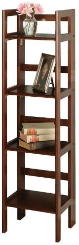 Tall Narrow Walnut Finish 4-Tier Foldable Shelf / Bookcase