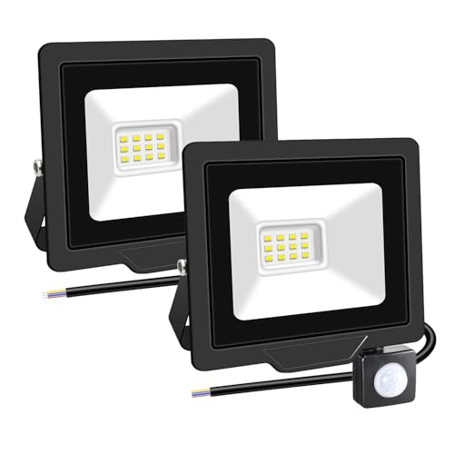 RIGIDON 2 Pcs PIR Motion Sensor Outdoor Security Light, 10W 1000 Lumens Outside Led Floodlight