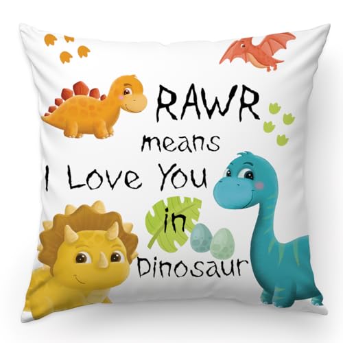 Image of KongMoTree Dinosaur Gift Dinosaur Couple Lover Gifts,Letters RAWR Means I Love You in Dinosaurs, Pillow Case for Sofa Bedroom,Home Decor Throw Pillow Cover 18x18 inch