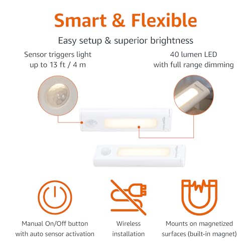 Amazon Basics LED Stick On Lights, Battery Operated, Motion Sensing, Wireless, 40 Lumens, Portable Light, Under Cabinet Lighting, Closet, Kitchen, Pack of 2, White by Amazon Basics - Image 2