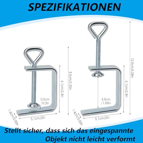 C Zwingen Schraubklemme, 2 Stück C Klemme Edelstahl, 2 Stück Heberinge C Klemme, C Zwinge für Holzarbeiten, Justierbare Breite Workbench Clamp, Silber Schraubzwingen Klein, für Holzarbeiten Klemmen