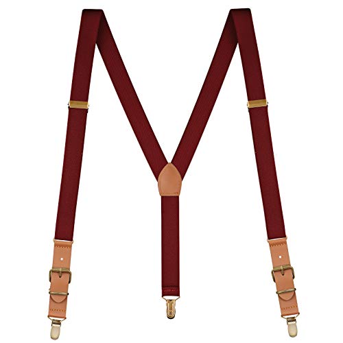Buyless Fashion Bretelles en cuir pour hommes - 48"Bretelles élastiques ajustables 1" - Forme Y - 5136-Burgundy Cover