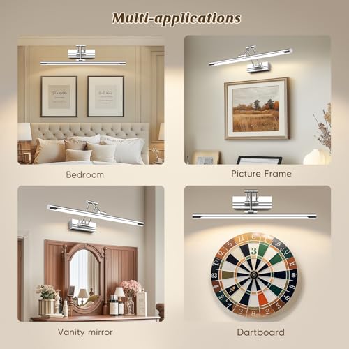 Image of Silvery Picture Light Natural Light Spectrum CRI 97+ with Remote Control, 16 Inches, Battery Operated, 3000-6000K, Cordless Art Wall Sconce