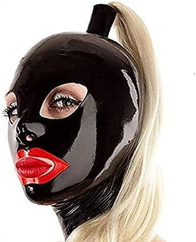 MMWMJWMB Máscara de goma de látex con postizos, pelucas de cola de caballo, hecha a mano con cremallera trasera, XXL, con cabello