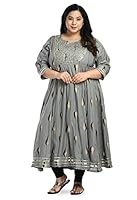 AnjuShree Choice Rayon Women Plus Size Anarkali Kurti Grey, 5XL