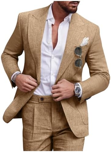 Diaryan Linen Men Suit Set Casual Tuxedo 2 Piece Regular …