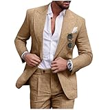Diaryan Leinenanzug-Set für Herren, lässiger Smoking, 2-teilig, Normale Passform, Blazer, EIN-Knopf-Jacke und Hose, für Abschlussball, Hochzeit, Party, Khaki, L