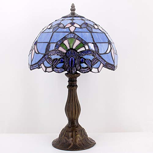 Image of WERFACTORY Tiffany Lamp Stained Glass Table Lamp 18Inch Blue Purple Baroque