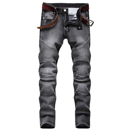 DGHM-JLMY Men's Biker Washed Straight Fit Jeans Regular Fit Flex Jean Distressed Fashion Comfort Flex Waist Pants
