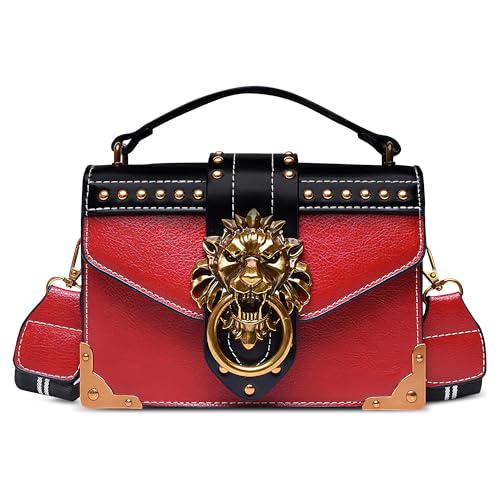 DEEVORCA Sac à Main Vintage Femme – Sac Bandoulière Compact en Cuir PU Imperméable avec Détail Tête de Lion & Anse Amovible | Élégant pour Travail,...