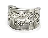 Horse Lady Gifts bracelets, Galloping Mustangs Frieze on cuff bracelet handmade artist USA in silvery pewter