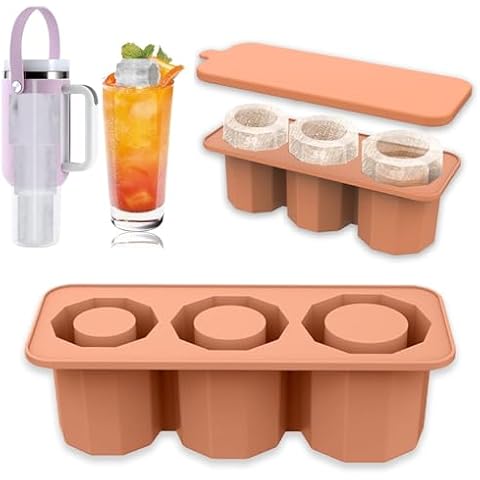 Tumbler Ice Mold,40 Ounce Tumbler Ice Mold for Efficient Freezing in a10 Sided Shape,Stanley Ice Cube Mold with a Sealed Detachable Cover,Suitable for ice drinks,cocktails, Summer Gifts (Brown) Cover