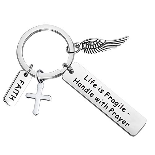 KEYCHIN Bible Verse Keychain Prayer Gift Life is Fragile Handle with Prayer Keychain Faith Gift Religious Jewelry Christian Gift (Handle with Prayer Keychain)