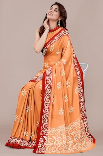 Image of MIRCHI FASHION Saree for Woman Chiffon Batik Printed | Lightweight Daily Wear Women's Office Sari with Blouse Piece (Available in 40 Colours)