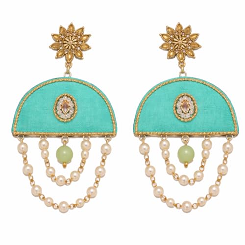 Image of KHOJ.CITY Ethnic Earrings for Women | Lightweight, Hand-Painted Chandbali with Pearl Chain | Handmade Jewellery for Women | Boho Earrings For Girls