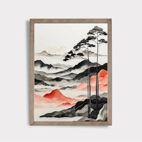 Toile paysage montagne soleil encre lavis décoration murale salon 20x30 cm - 3