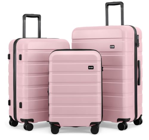 Image of Coolife Luggage Set, 3 Piece Lightweight Durable Hardshell, Pink