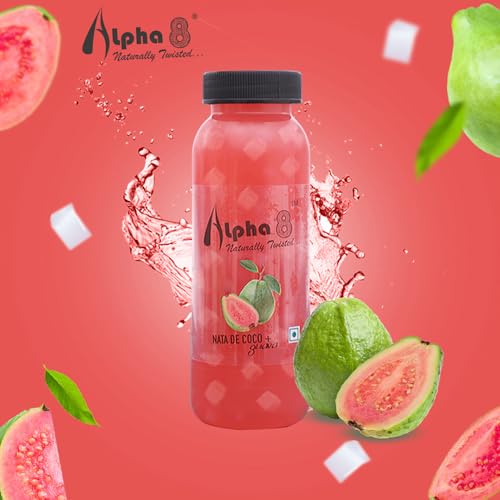 Image of ALPHA 8 FRUIT Juice with NATA De Coco Coconut Cubes Natural Energizer & Immunity Booster, Healthy Juice, High Fiber, Real Natural Taste (Guava Juice, Pack of 12)