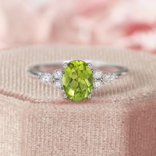 Peridot Engagement Ring for Women 9x7mm Oval Shape 925 Sterling Silver August Birthstone Promise Statement Ring Anniversary Valentine's Day Christmas Gift for Wife Mother Size 5 to 124