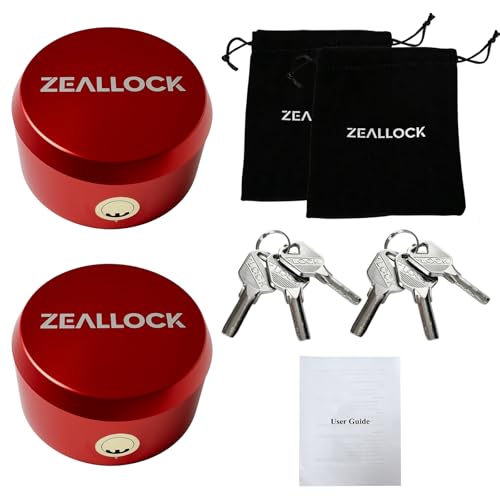 Zeallock Heavy-Duty Puck Lock with Hidden Shackle Aluminum Padlock with Solid Brass Cylinder for Trailer Lock Van Storage Shed Truck(Red 2 Packs)
