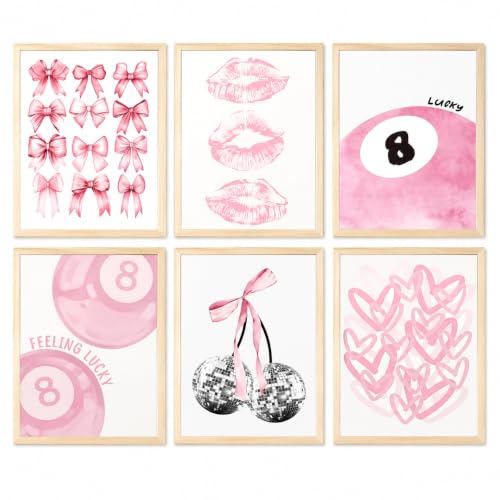 FloralGrace Coquette Trendy Poster Set, Láminas Pastel de Light Pink Lucky 8 Ball, Decoración de Habitación Clean Girl Aesthetic, Decoración Estética para Habitación y Dormitorio 20x30CM Sin Marco