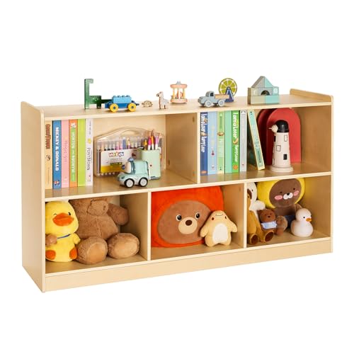 Image of VEVOR Montessori Bookshelf, 45 in Width Toy Storage Organizer, 5-Section Kids Display Storage Cabinet, Daycare Furniture, Kids Bookshelf for Bedroom, Nursery, Living Room, Entryway, Preschool, Brown