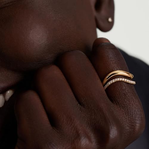 Kainier 2pairs Stacking Rings for Women 1mm 14K Gold Plated CZ V-Shaped Wavy Band Thin Pinky Thumb Stackable Ring Set Dainty Non Tarnish Comfort Fit Size 5 to 102