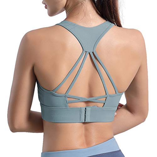 pedkit Sutiã esportivo feminino com alças nas costas com fecho de gancho e ocular removível acolchoa