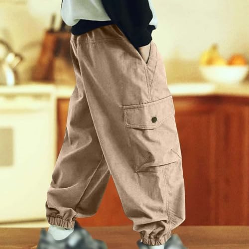Boys Cargo Pants Elastic Waist Outdoor Trouser with Multi Pocket Soft Lounge Pull On School Pants for Boys 2-10 Years4