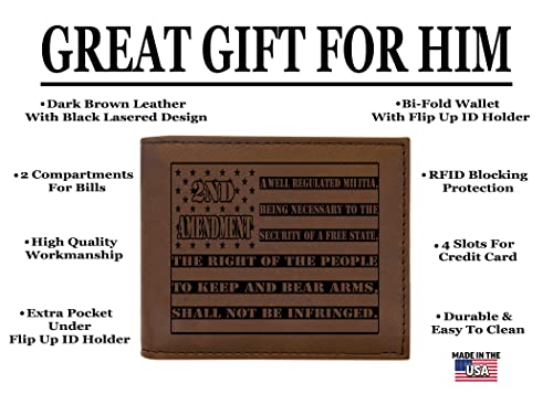 Rogue River Tactical USA American Flag 2nd Ammendment Constitution Men's Leather Bifold Wallet RFID Gift For Him Dad Father United States Billfold Patriotic2