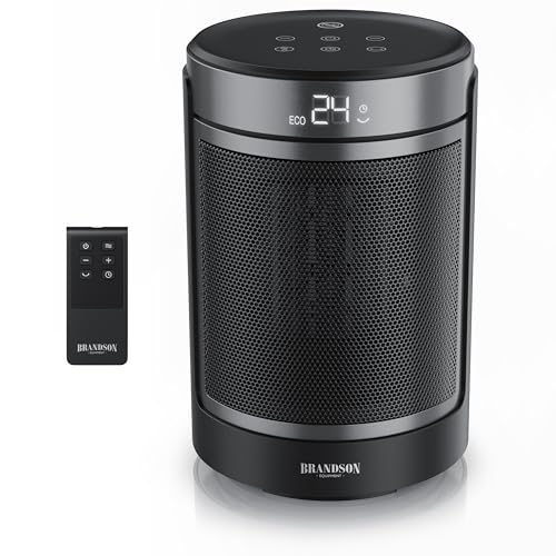 Brandson - Heizlüfter mit Fernbedienung - ECO Modus für energiesparenden Betrieb – Oszillation 50° - 2 Heizstufen - Überhitzungs- und Umkippschutz