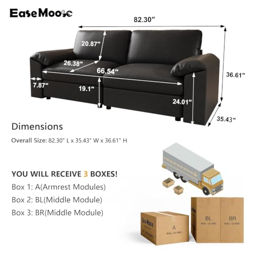 Image of EASE MOOSE Modular Sectional Sofa, Modular Loveseat Couch, Black