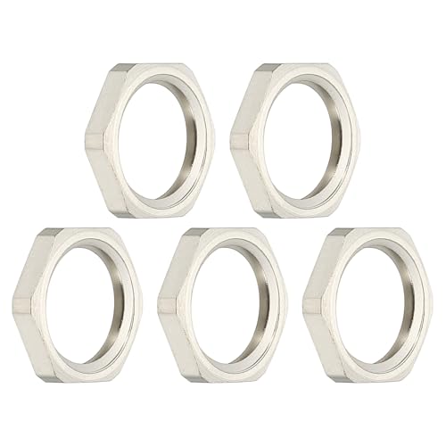 sourcing map - sourcing map NPT Cast Pipe Fitting Hex Locknut, Nickel Plated Copper NPT1/4 Female Thread Lock Nut for Plumbing Fixed Pack of 5