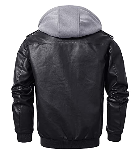 Crysully Men's Stand Collar Jacket Lightweight Casual Faux Leather Windbreakers Black #TOP1