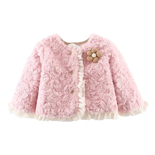 Baby Girls Cropped Fuzzy Jacket Flower Print Button Long Sleeve Sherpa Coat Toddler Cute Stylish Warm Winter Outerwear