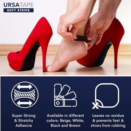 URSA Tape Stretchy Moleskin Fabric Tape | 30 Blister Tape Strips, Heavy-Duty Blister Prevention Tape, No-Residue Blister Bandages for Feet & Body Tape for Fabric | Black Moleskin Tape (3.14 x 0.98in)