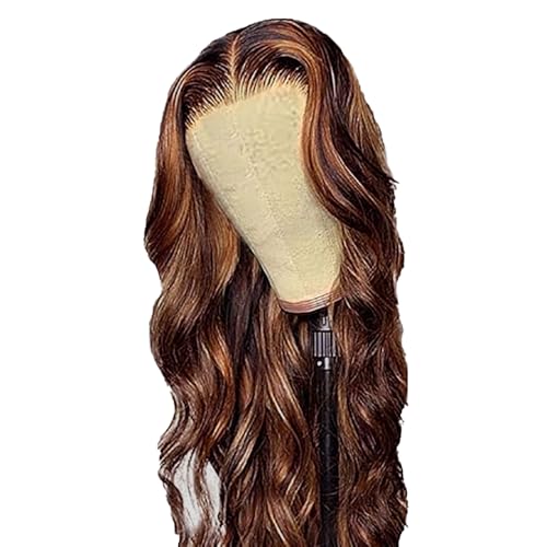 AiPliantfis Body Wave Human Hair Wig Brown Real Hair 4X1 Lace Glueless Wig Wear and Go P430 Highlight Pre Plucked 150% Density Unprocessed Brazilian Virgin Hair 14 Inch - Afbeelding 3