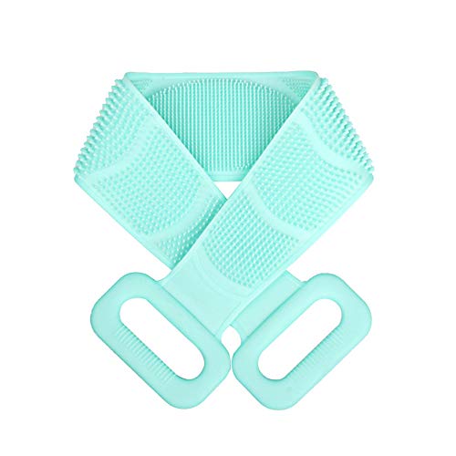 Silicone Bath Body Brush Towel, Exfoliating Long Silicone Body Back Scrubber, Easy to Clean, Lathers Well, Eco-Friendly, Long Lasting than Loofah. (Green)