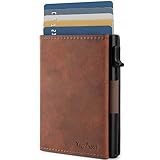 TopMost Genuine Leather Pop Up Wallet for Men, Credit Card Holder, RFID Blocking Ridge Wallets for Men with ID Window, Slim, Minimalist, 5-9 Card Capacity & Cash Slot, Brown