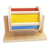 SGVV90 Wooden Spinning Rainbow Drum, Sensory Development Toys, Montessori Toys with Mirror and Bell for 1 Year Old Baby Toddlers Gift