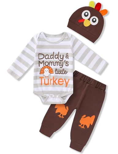 Image of oklady Newborn Baby Boy My First Thanksgiving Clothes Romper Turkey Print Pants Set