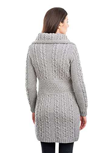 Image of SAOL Irish Cardigan for Women with Pockets Made of 100% Merino Wool Ireland Long Coat