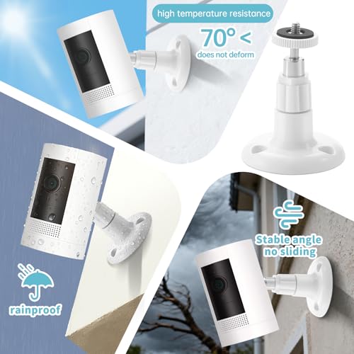 2 Pack Ring Camera Mount Bracket for Ring Stick Up Cam, Ring Outdoor Cam Plus , Ring Indoor Cam | 360° Adjustable Wall Mount or Celling Mount , No Drill , Weatherproof (White) - Thumbnail 5