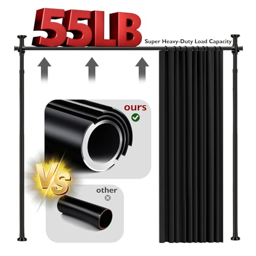 Image of Room Divider Curtain Set-No Drilling Curtain Rod Set, Room Divider Wall for Partition Room Dividers, Bedroom Divider Black-100 W x 96 inch L(Pack of 1)
