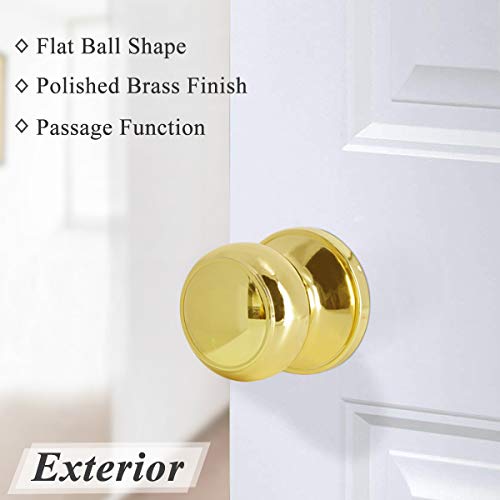 Probrico Passage Door Knobs Polished Brass Interior Hall/Closet Door Handles Keyless Locksets, 6 Pack by Probrico - Image 2