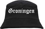sostex Groningen Chapeau de Pêche - Vieil Allemand - Impression - Chapeau en Cloche Chapeau du Pêcheur Chapeau - Noir, S-M