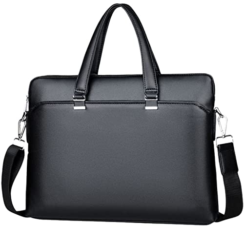 Leather Computer Briefcase for Men Messenger Bag for Office Business Satchel Bag Fits 14 Inch Laptop, Black