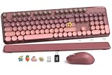 Wireless Keyboard and Mouse Combo, Cute Retro Typewriter Keyboard with Round Keycaps, Magnetic Wrist Rest, Full-Size Aesthetic Design, 2.4GHz Wireless for Mac, Windows PC, SABLUTE CK23, Pink Gradient